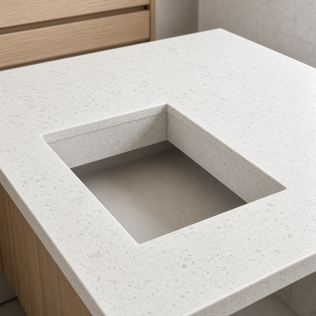 Sink cut-out hole machined in a kitchen worktop