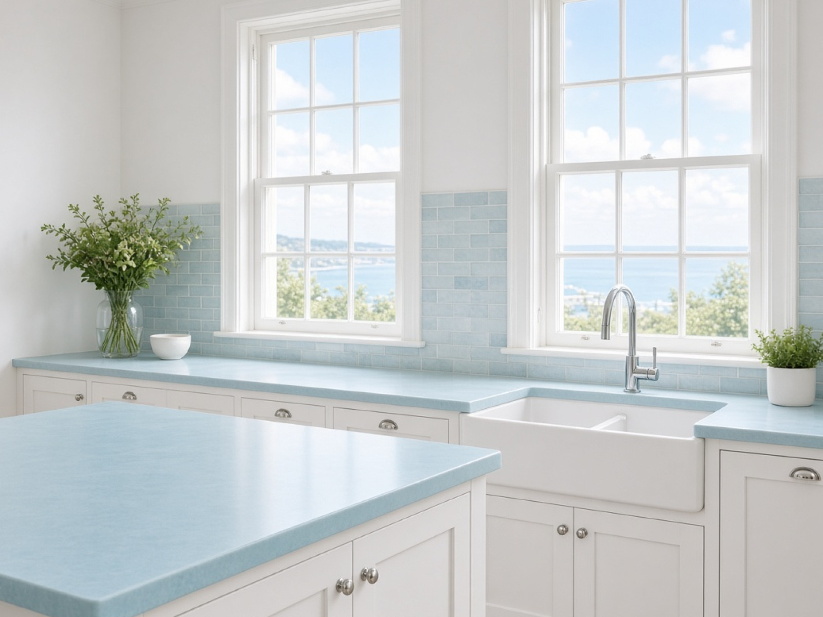 Blue kitchen worktops