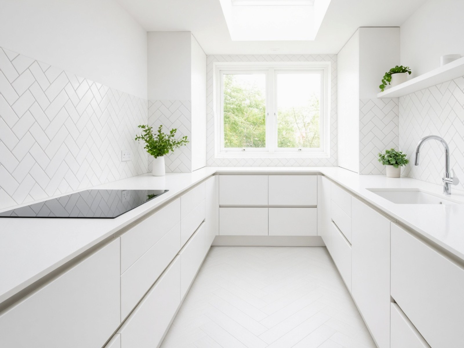 Bright kitchen island with a fitted solid surface worktop